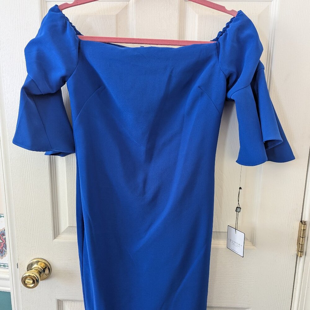 NEW Size 4 Blue Laundry Women's Knee-Length Off Shoulder Formal Dress